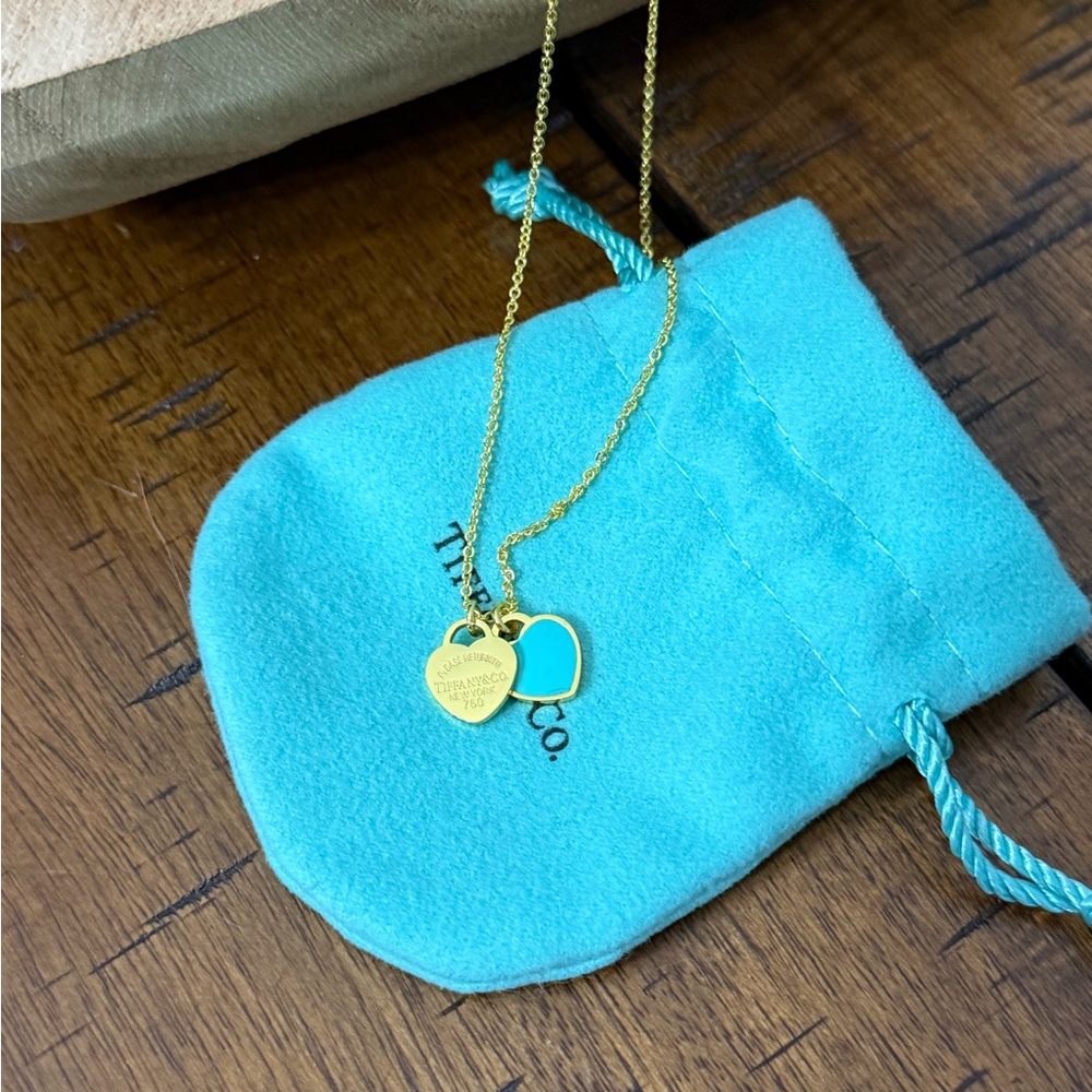 Tiffany & Co. Gold Heart Pendant Necklace with Turquoise Enamel